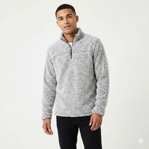True Grit Men’s Pebble Pile Sherpa Quarter Zip Pullover Gray M
